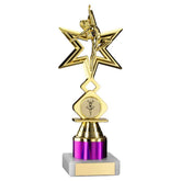 GOLD/PURPLE 'DANCE/GYM' STAR FIGURE ASSEMBLED ON MARBLE (1" CEN/1" TUBE) - 8in